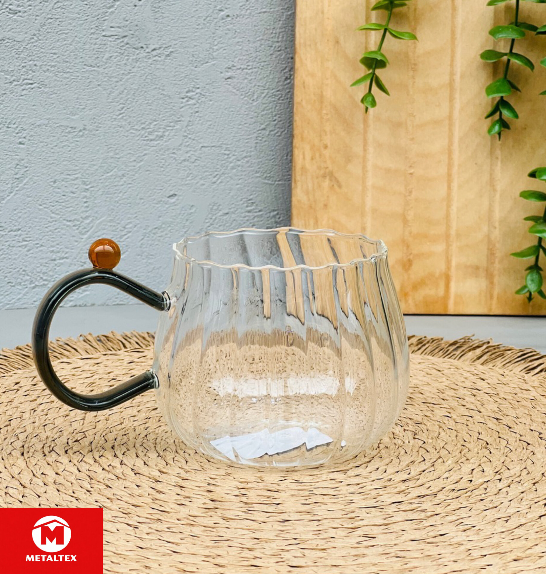 ماگ پیرکس شیار دار دسته رنگی